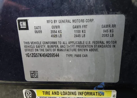 2009 Chevrolet Malibu Ls z USA, uszkodzony, nr VIN 1G1ZG57K494269544